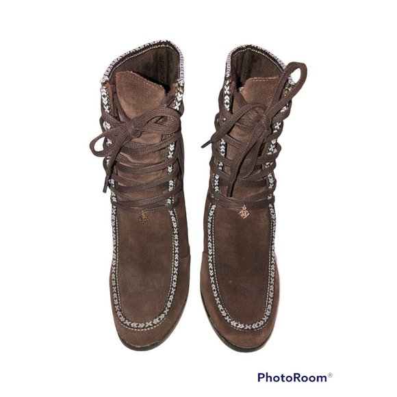 Nanette Lepore Isabel Boots Size 9 Brown Suede Lace Up Block Heel- - Picture 3 of 9